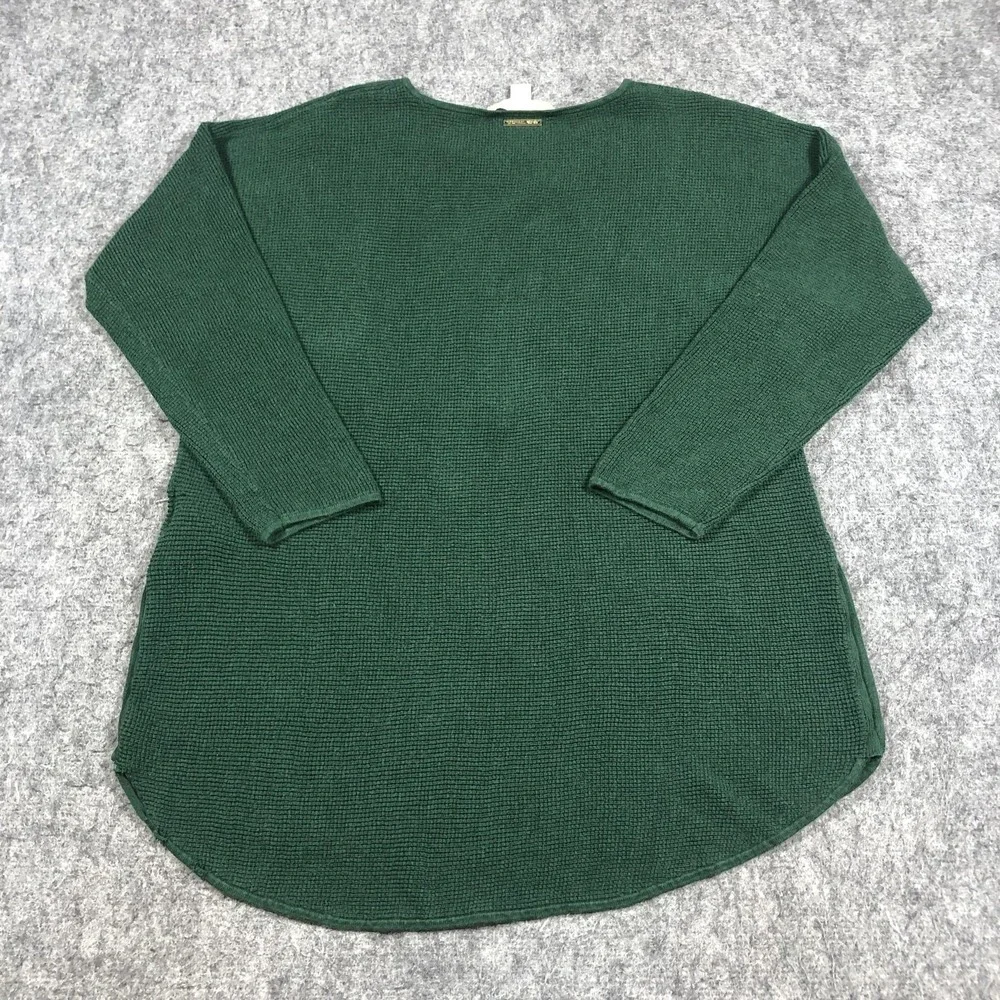 MICHAEL Michael Kors Sweater Womens M Green Waffle Knit Side Button Tunic Top